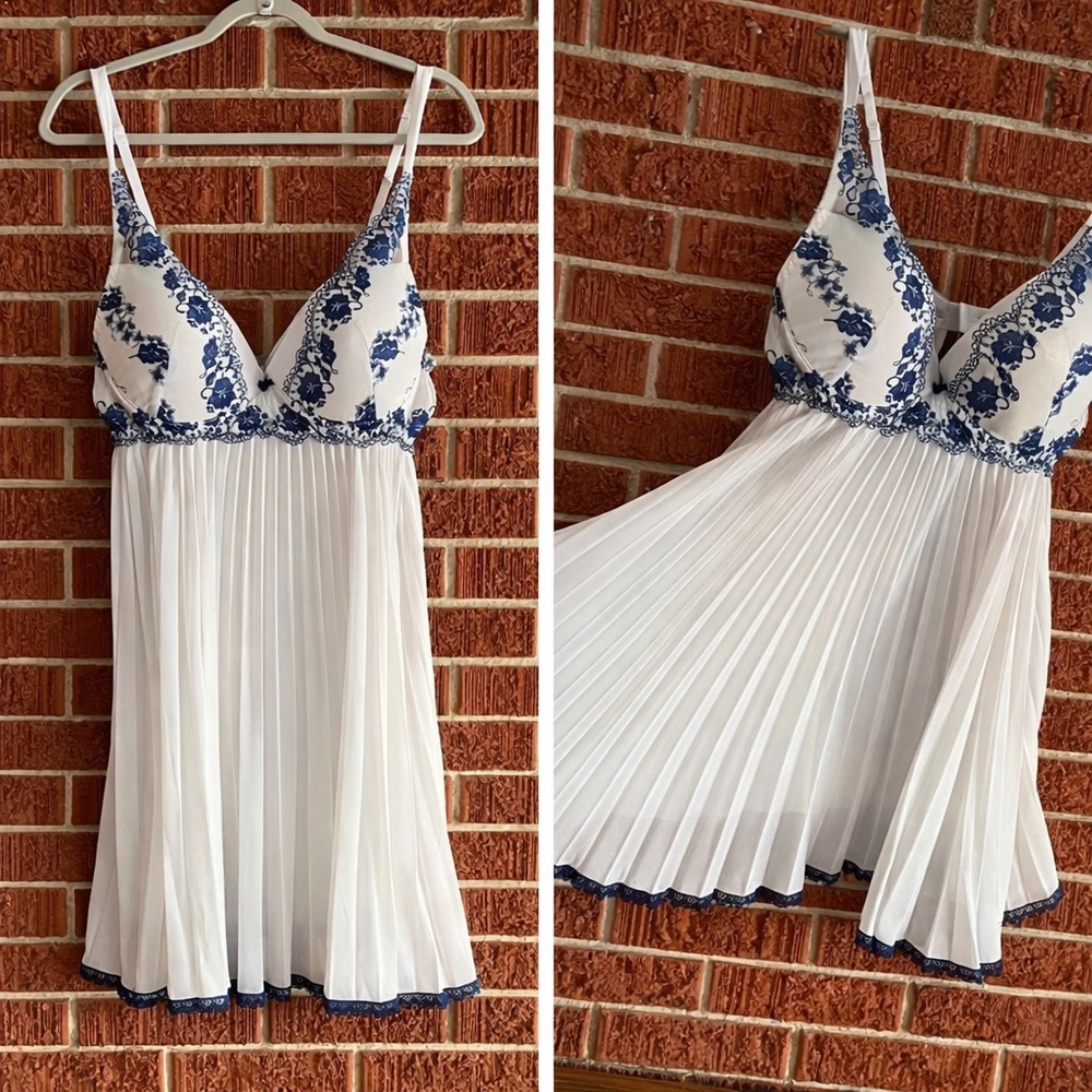 Cinema Etoile 38D White Navy Lace Babydoll Dress Bridal Lingerie Coquette Bundle